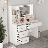 FUFU&GAGA Contemporary Makeup Vanity Table with Sliding Mirror and Adjustable Lights - White, 5 Drawers, 2-Tier Storage Cabinets, Durable MDF Material