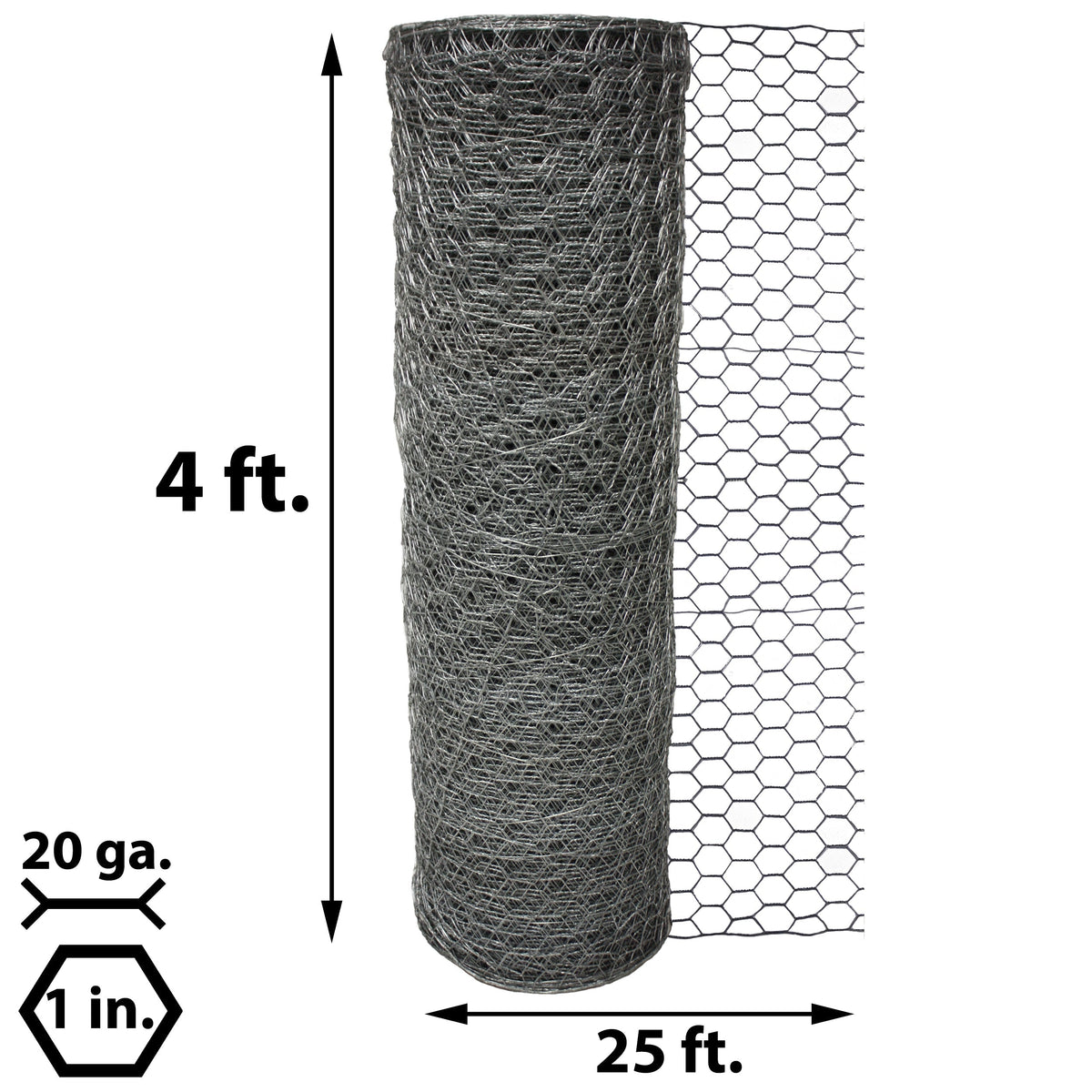 Acorn International 25ft x 4ft Galvanized Chicken Wire Fencing - 20 Gauge