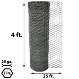 Acorn International 25ft x 4ft Galvanized Chicken Wire Fencing - 20 Gauge
