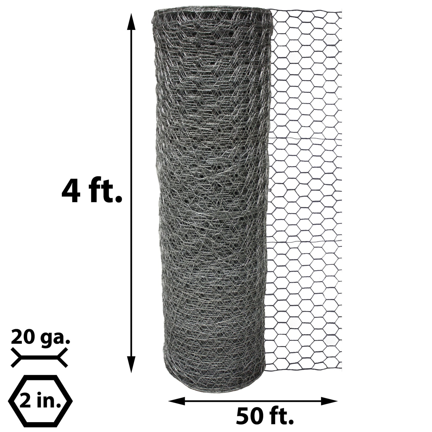 Acorn International 50-ft x 4-ft 20-Gauge Silver Galvanized Steel Poultry Netting Rolled Fencing with Mesh Size 2-in