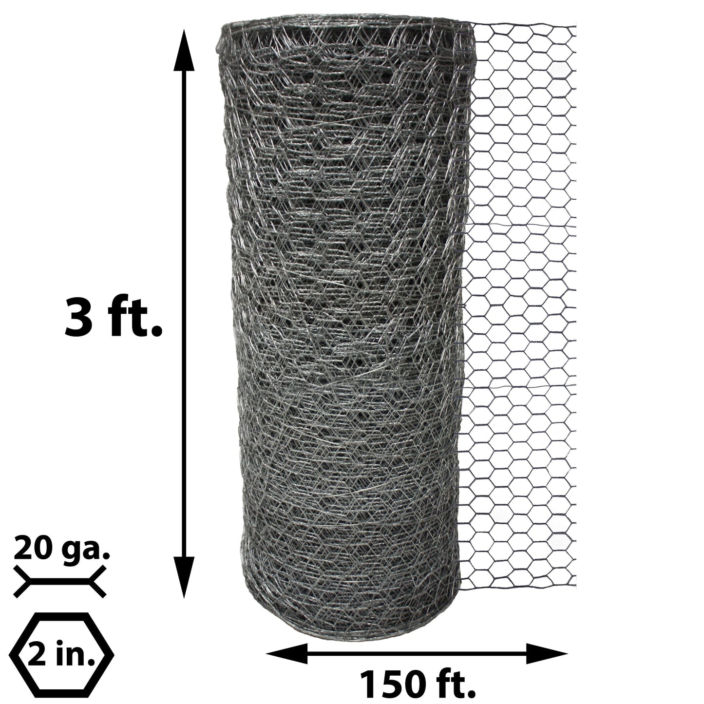 Acorn International 150-ft x 3-ft 20-Gauge Silver Galvanized Steel Chicken Wire Rolled Fencing with Mesh Size 2-in
