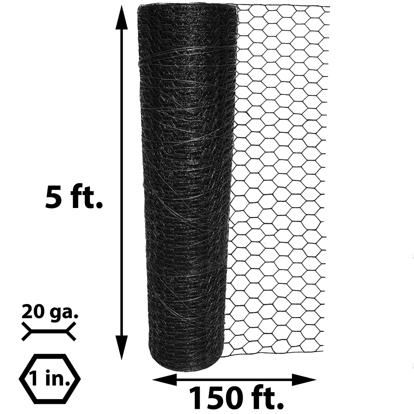 Acorn International 150-ft x 20-Gauge Black Galvanized Steel Chicken Wire Rolled Fencing with Mesh Size 1-in