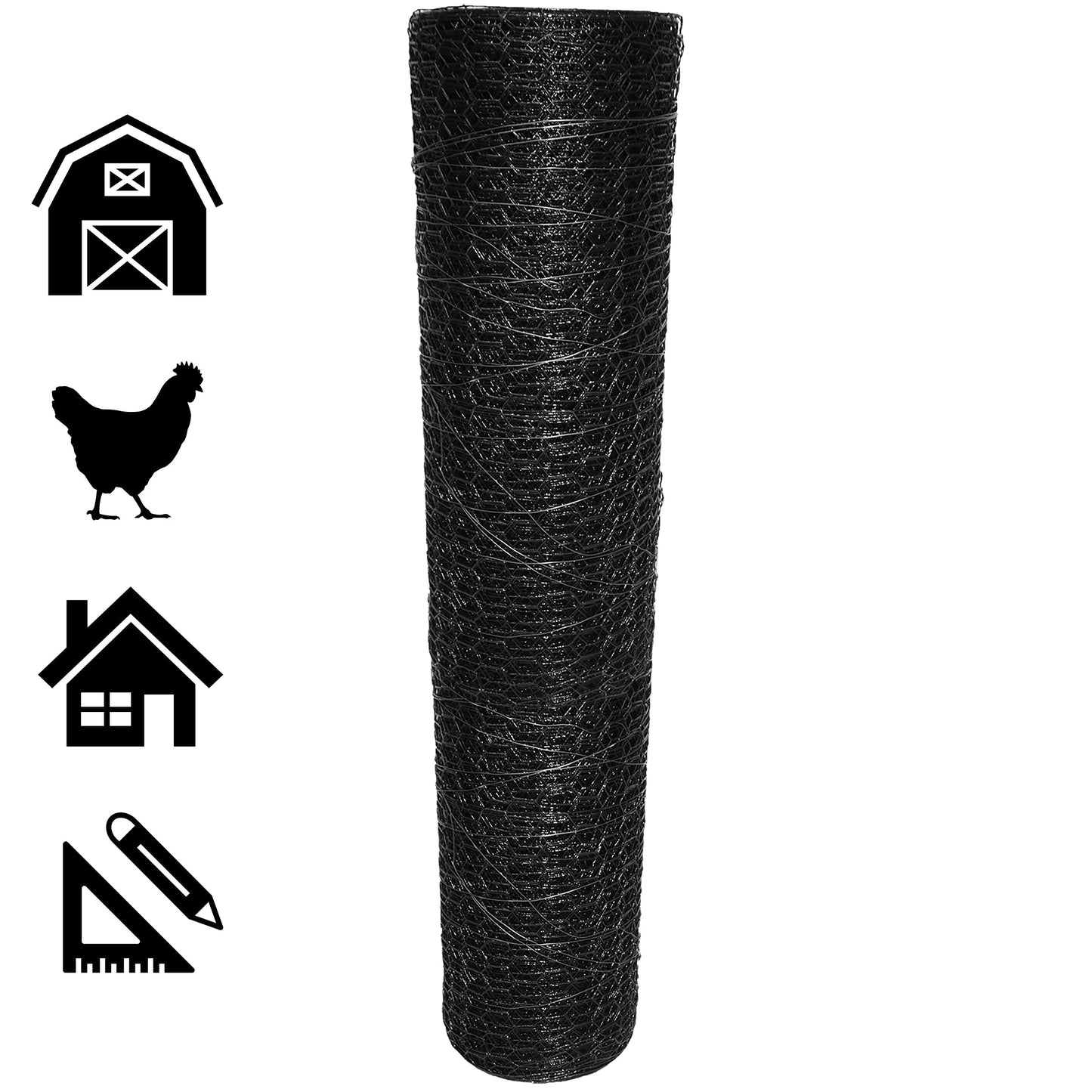 Acorn International Vinyl-Coated Steel Chicken Wire - 150 ft x 6 ft, 20-Gauge, Black