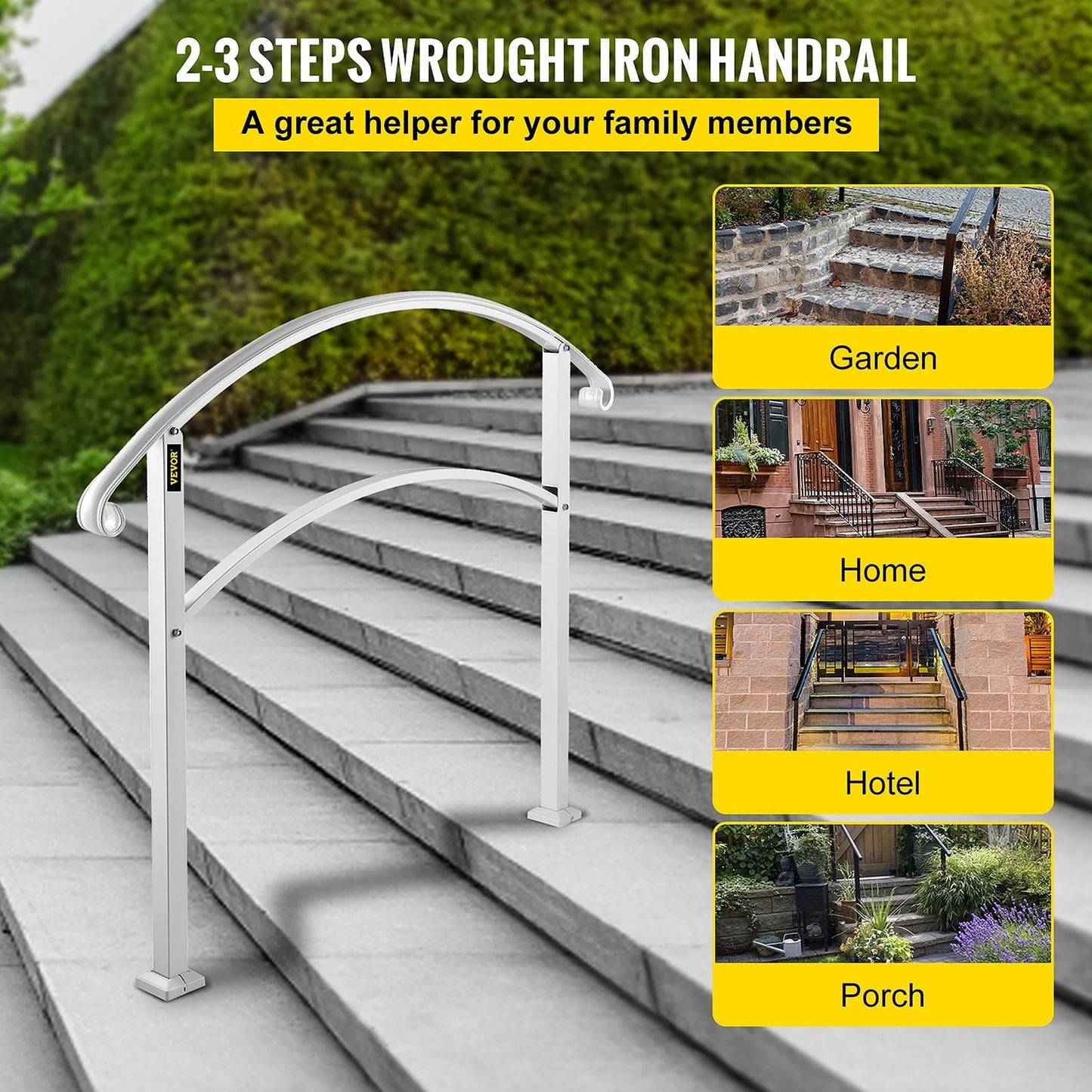 VEVOR Handrails Stair Railing 2-ft x 42-in White Steel Deck Stair Rail Kit