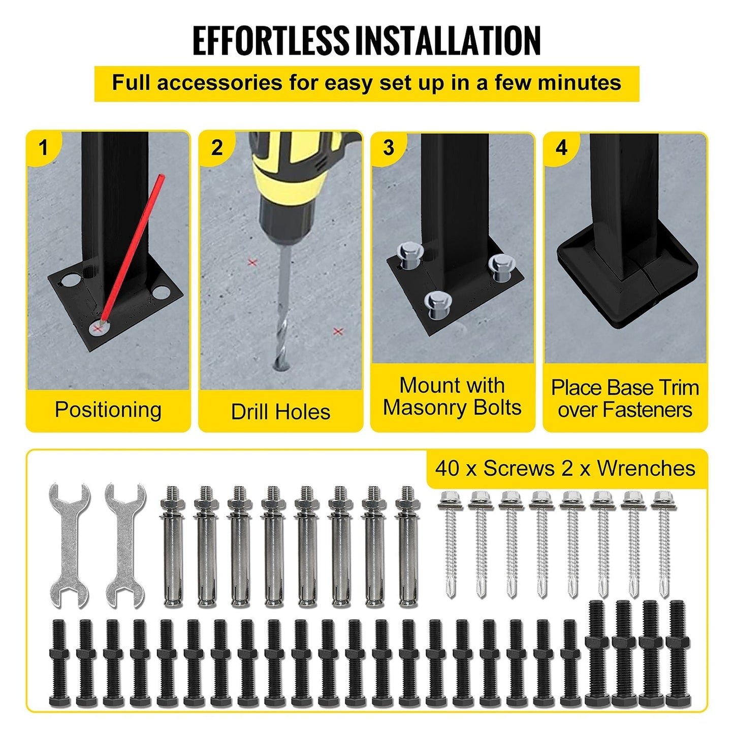 VEVOR Handrails Stair Railing 4-ft x 38-in Black Steel Deck Stair Rail Kit