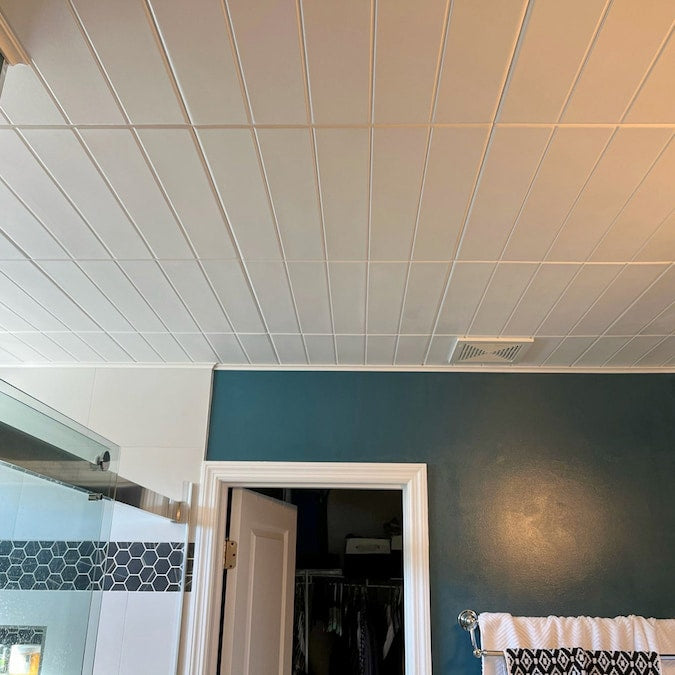 A La Maison Ceilings 1.67-ft x 1.67-ft Beadboard Plain White Polystyrene Surface-mount Ceiling Tile (8-Pack, 21.6-sq ft / Case)