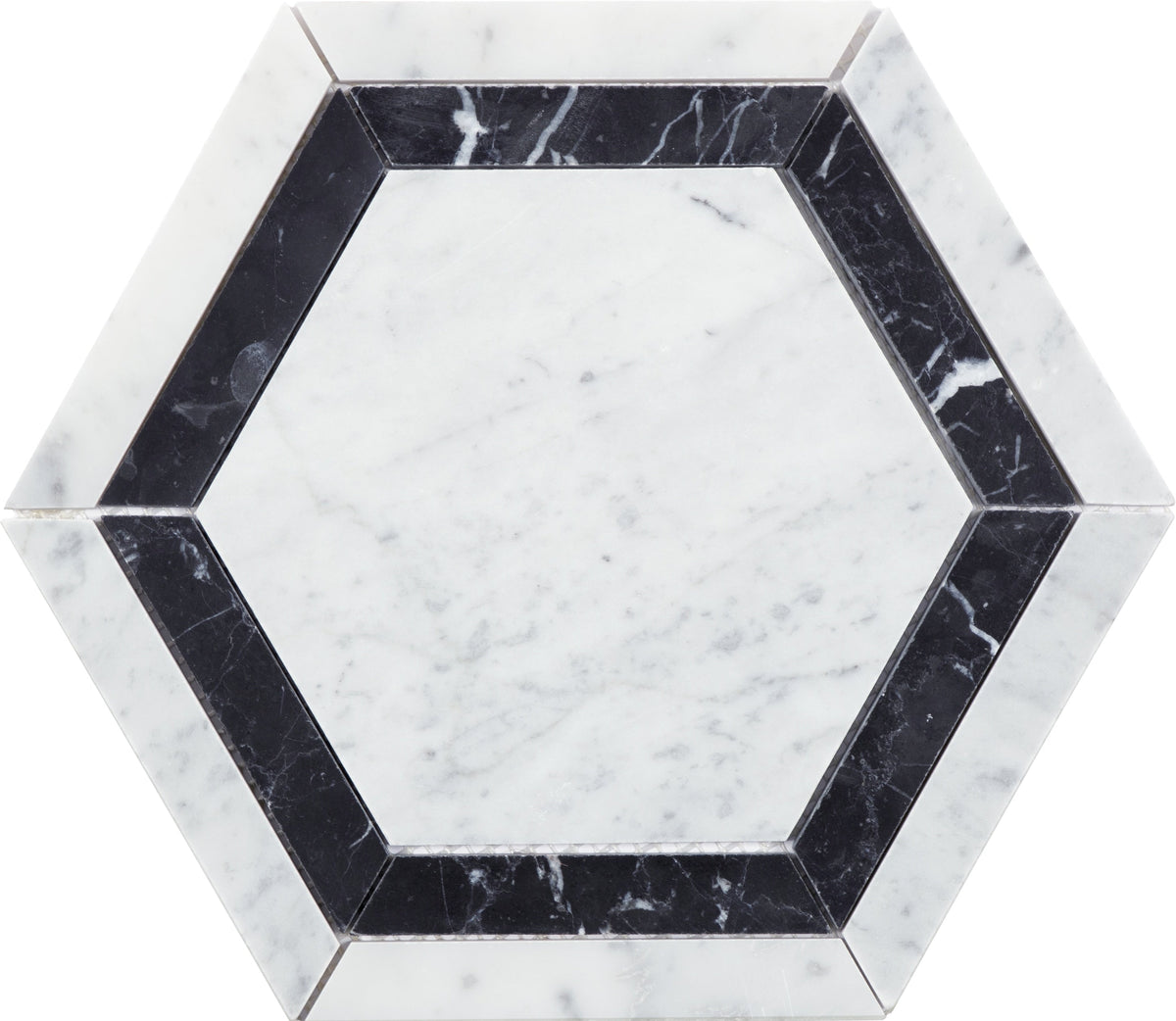 Satori 8-in x 8-in Polished Natural Marble Hexagon Floor and Wall Tile, Bianco Carrara White/Nero Marquina (4.8-sq ft/Carton)