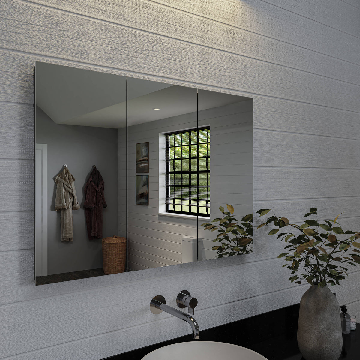 Croydex 36-in x 26-in Surface/Recessed Mount Silver Mirrored Soft Close Medicine Cabinet