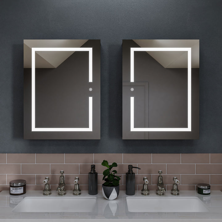 Croydex 20-in x 26-in Lighted LED Fog Free Surface/Recessed Mount Silver Mirrored Soft Close Medicine Cabinet with Outlet