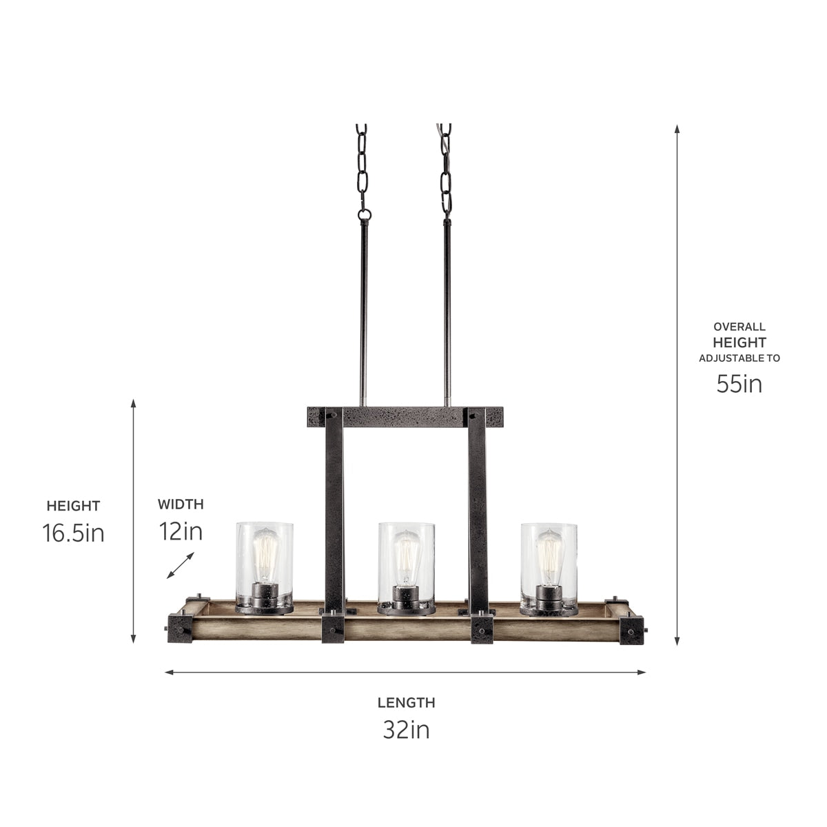 Kichler Barrington 3-Light Distressed Gray Rustic Chandelier