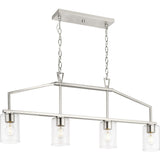 Progress Lighting Goodwin 4-Light Brushed Nickel Farmhouse Clear Glass Linear Large Hanging Kitchen Island Light