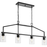 Progress Lighting Goodwin 4-Light Matte Black Farmhouse Clear Glass Linear Large Hanging Kitchen Island Light