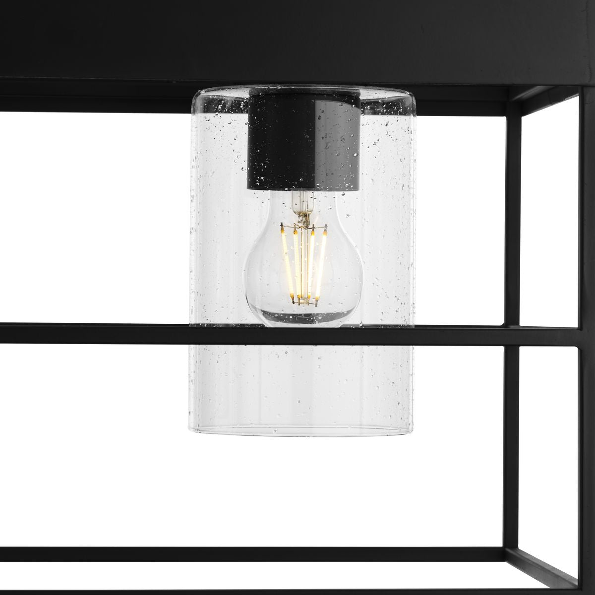 Progress Lighting Burgess 4-Light Matte Black Farmhouse Clear Glass Linear Large Hanging Kitchen Island Light