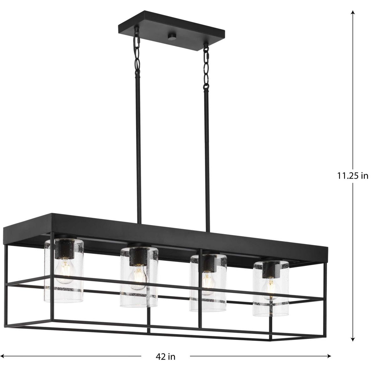 Progress Lighting Burgess 4-Light Matte Black Farmhouse Clear Glass Linear Large Hanging Kitchen Island Light