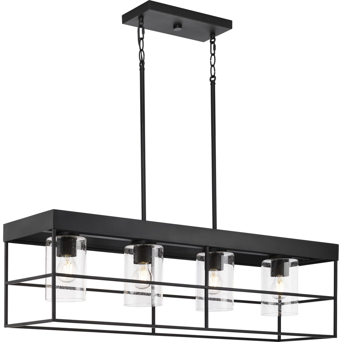 Progress Lighting Burgess 4-Light Matte Black Farmhouse Clear Glass Linear Large Hanging Kitchen Island Light