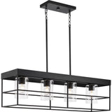 Progress Lighting Burgess 4-Light Matte Black Farmhouse Clear Glass Linear Large Hanging Kitchen Island Light