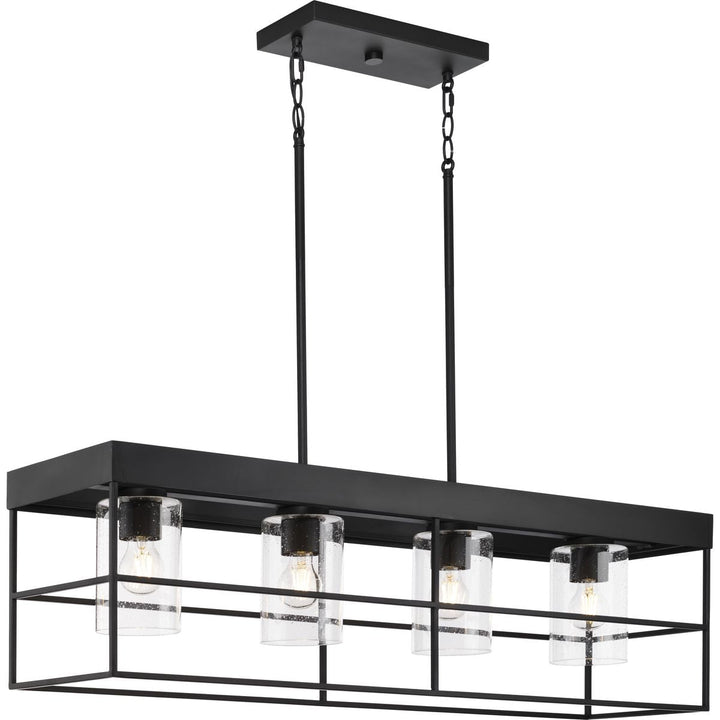 Progress Lighting Burgess 4-Light Matte Black Farmhouse Clear Glass Linear Large Hanging Kitchen Island Light