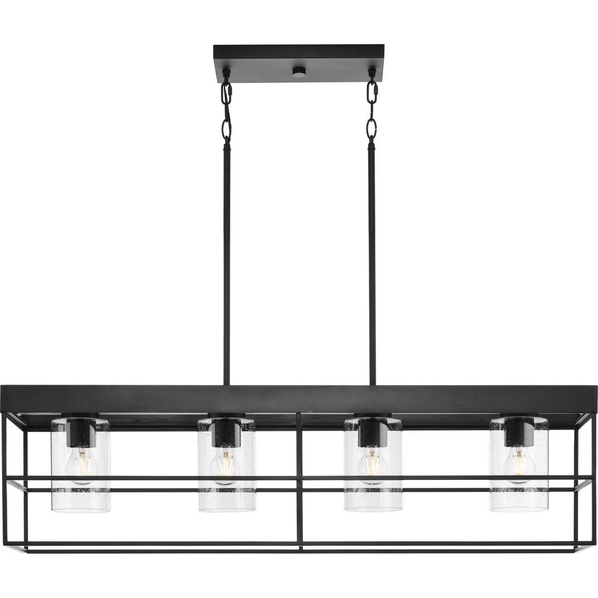 Progress Lighting Burgess 4-Light Matte Black Farmhouse Clear Glass Linear Large Hanging Kitchen Island Light