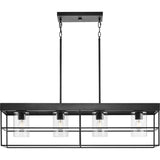 Progress Lighting Burgess 4-Light Matte Black Farmhouse Clear Glass Linear Large Hanging Kitchen Island Light