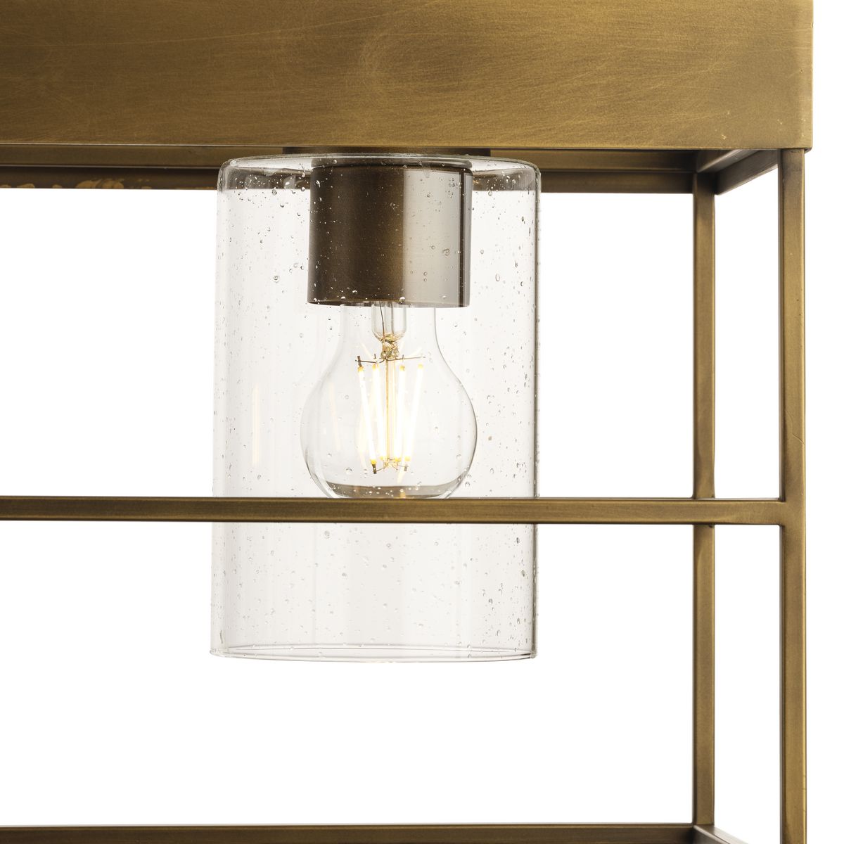Progress Lighting Burgess 4-Light Aged Bronze Farmhouse Clear Glass Linear Large Hanging Kitchen Island Light