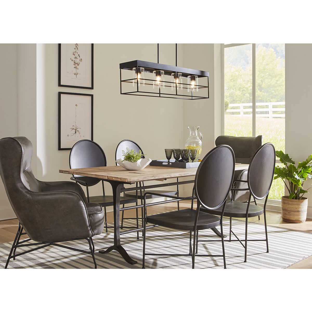 Progress Lighting Burgess 4-Light Matte Black Farmhouse Clear Glass Linear Large Hanging Kitchen Island Light