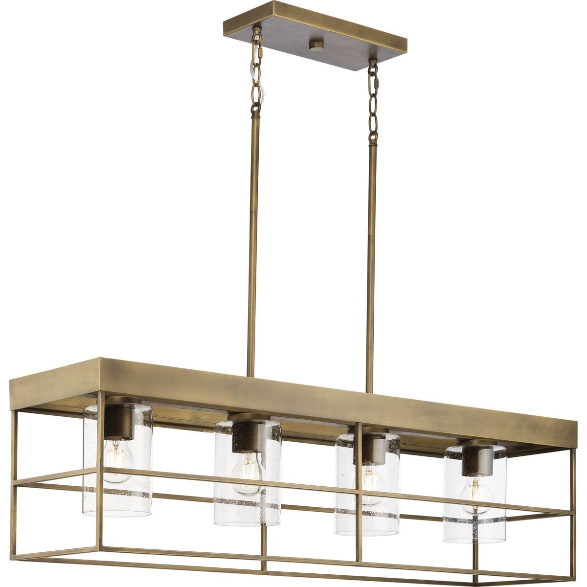 Progress Lighting Burgess 4-Light Aged Bronze Farmhouse Clear Glass Linear Large Hanging Kitchen Island Light