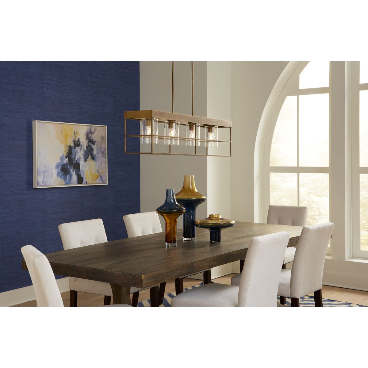 Progress Lighting Burgess 4-Light Aged Bronze Farmhouse Clear Glass Linear Large Hanging Kitchen Island Light