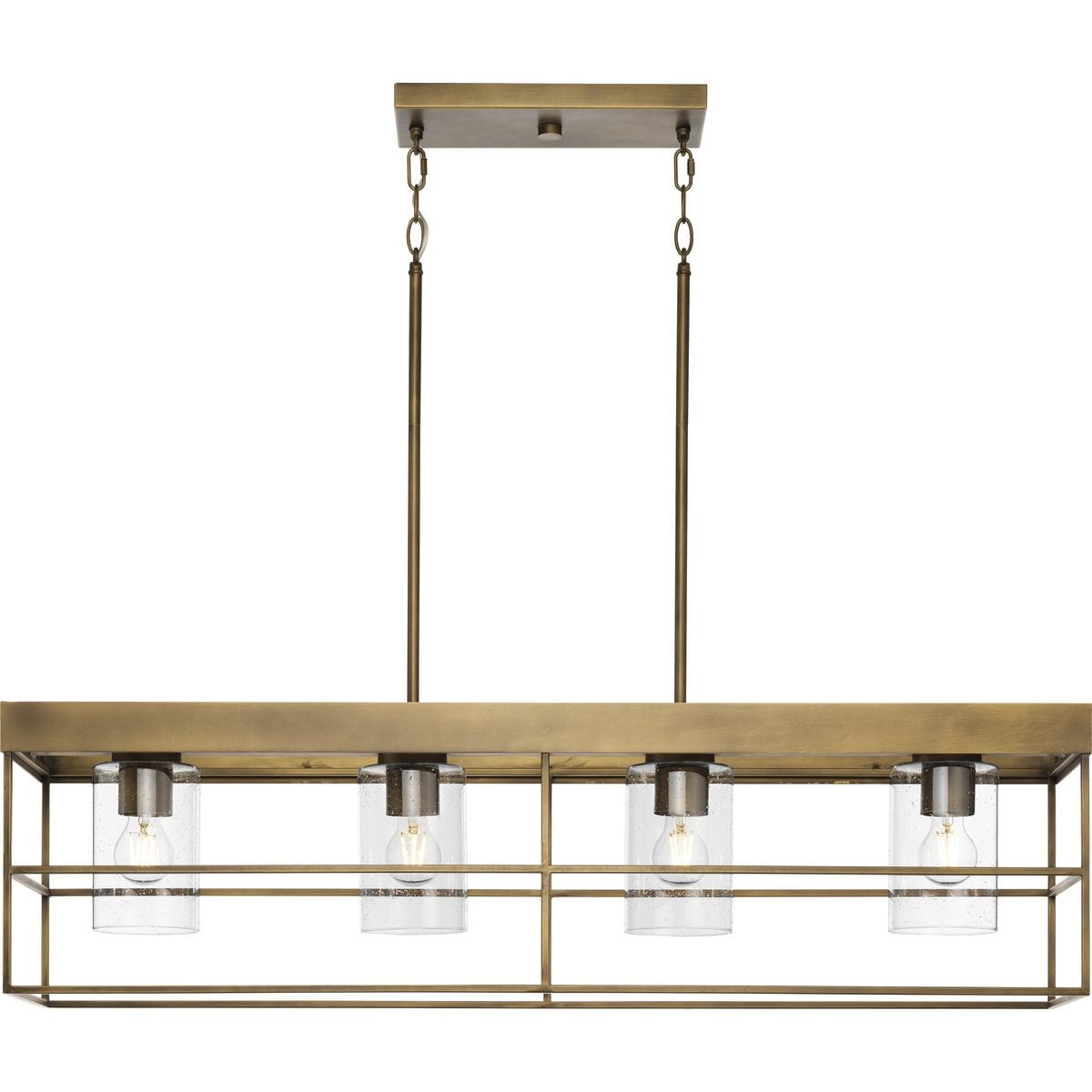 Progress Lighting Burgess 4-Light Aged Bronze Farmhouse Clear Glass Linear Large Hanging Kitchen Island Light