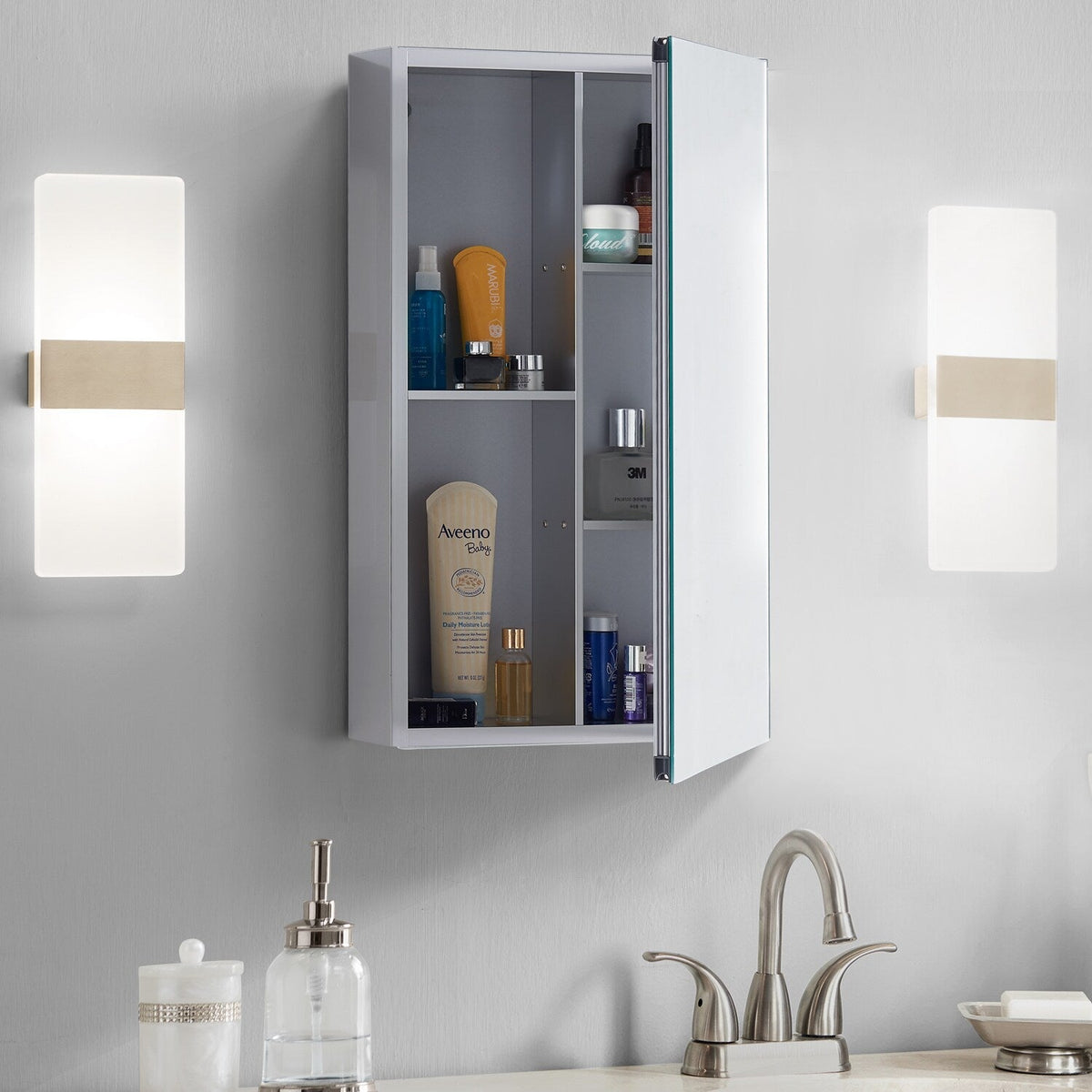 allen + roth Maximum Storage 15-in x 24-in Fog Free Surface Mount Silver Mirrored Soft Close Medicine Cabinet