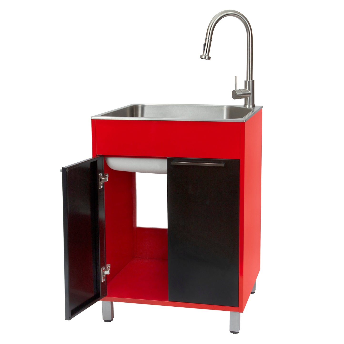 Presenza Brushed Steel Drop-In Utility Tub with Cabinet and Faucet