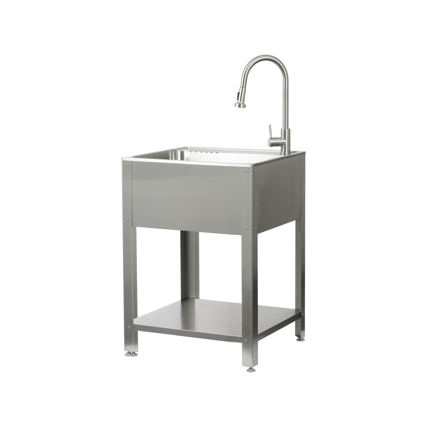 Presenza 24.1-in x 21.3-in Brushed Steel Utility Tub with Faucet