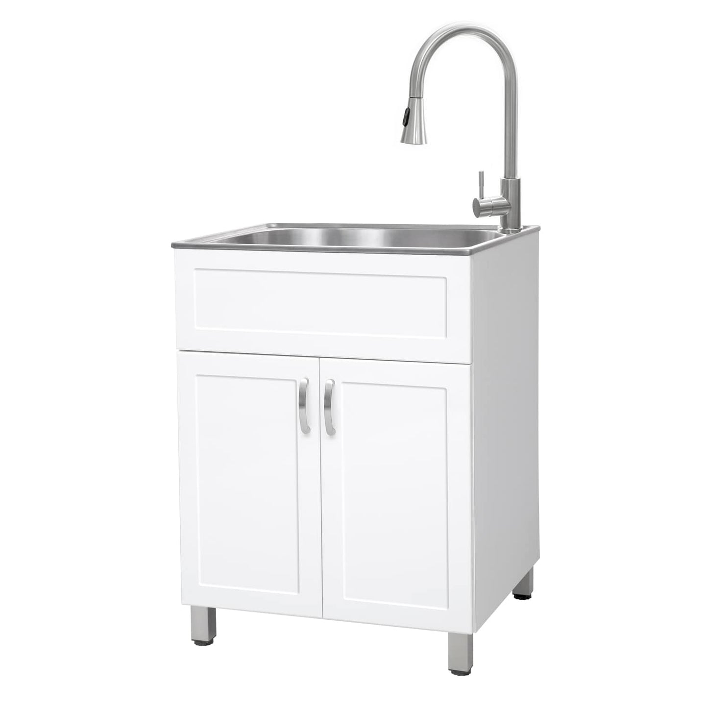 Presenza Brushed Steel Utility Tub with Faucet - 24.1-in x 21.3-in