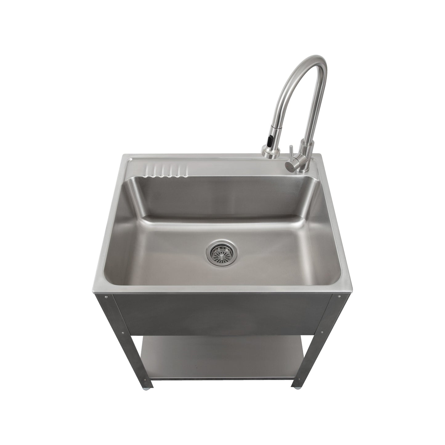 Presenza 24.1-in x 21.3-in Brushed Steel Utility Tub with Faucet
