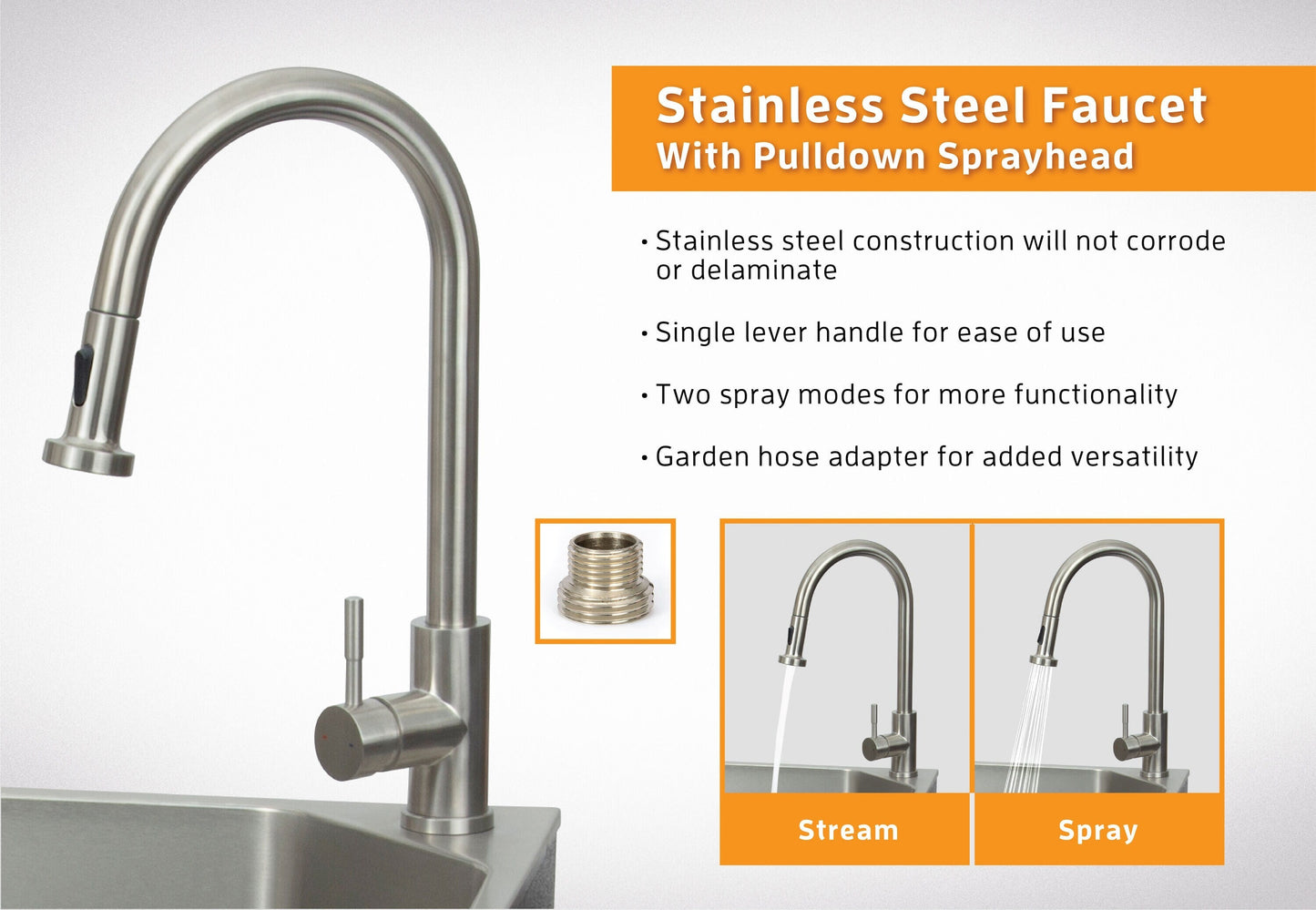Presenza Brushed Steel Drop-In Utility Tub with Faucet