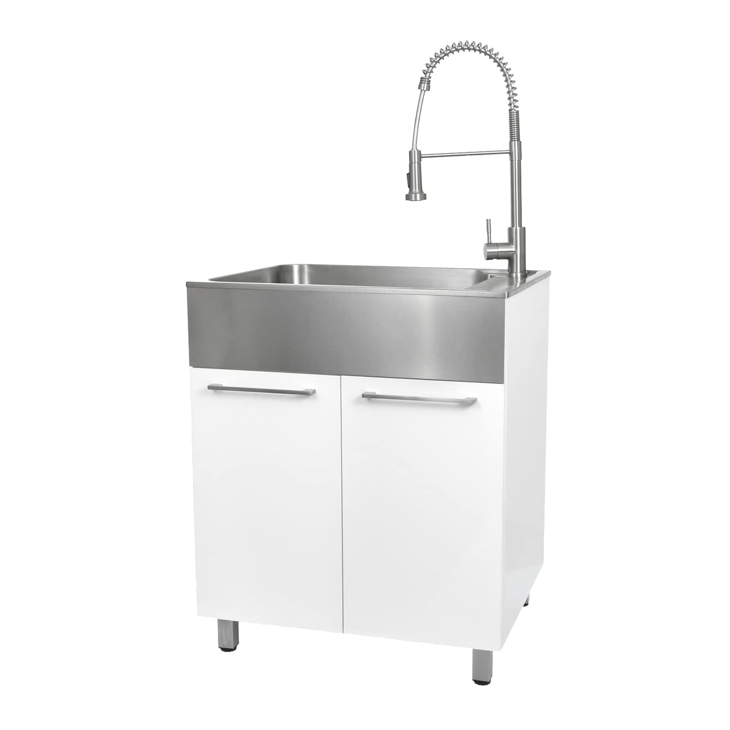 Presenza Brushed Steel Utility Tub with Faucet and Cabinet