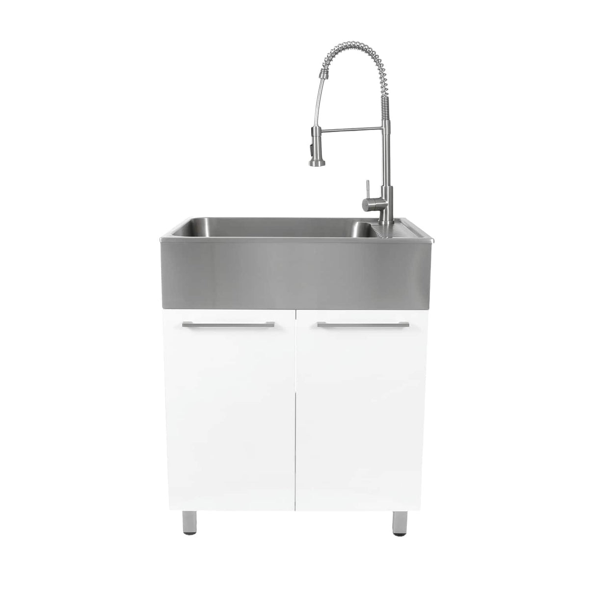 Presenza Brushed Steel Utility Tub with Faucet and Cabinet