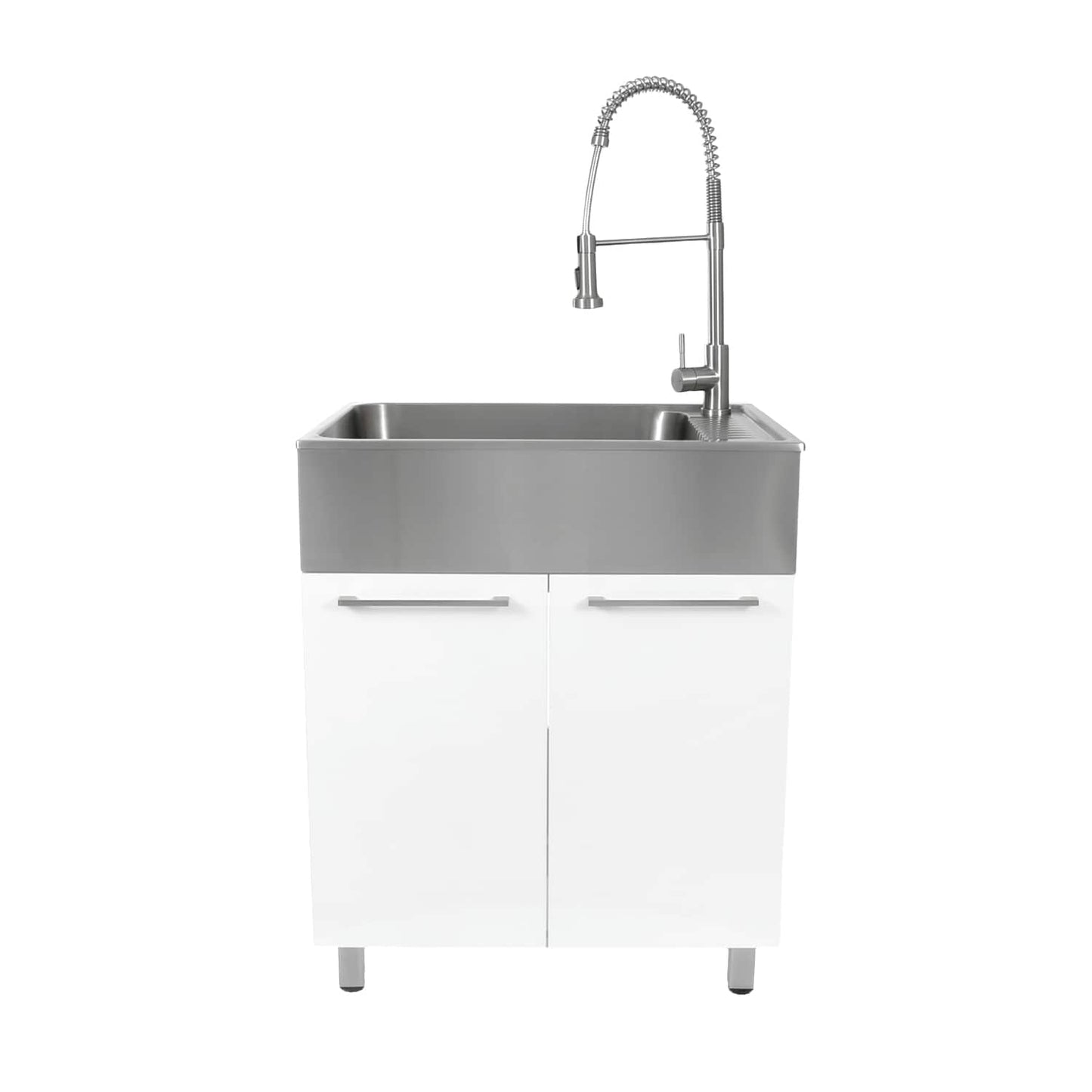 Presenza Brushed Steel Utility Tub with Faucet and Cabinet