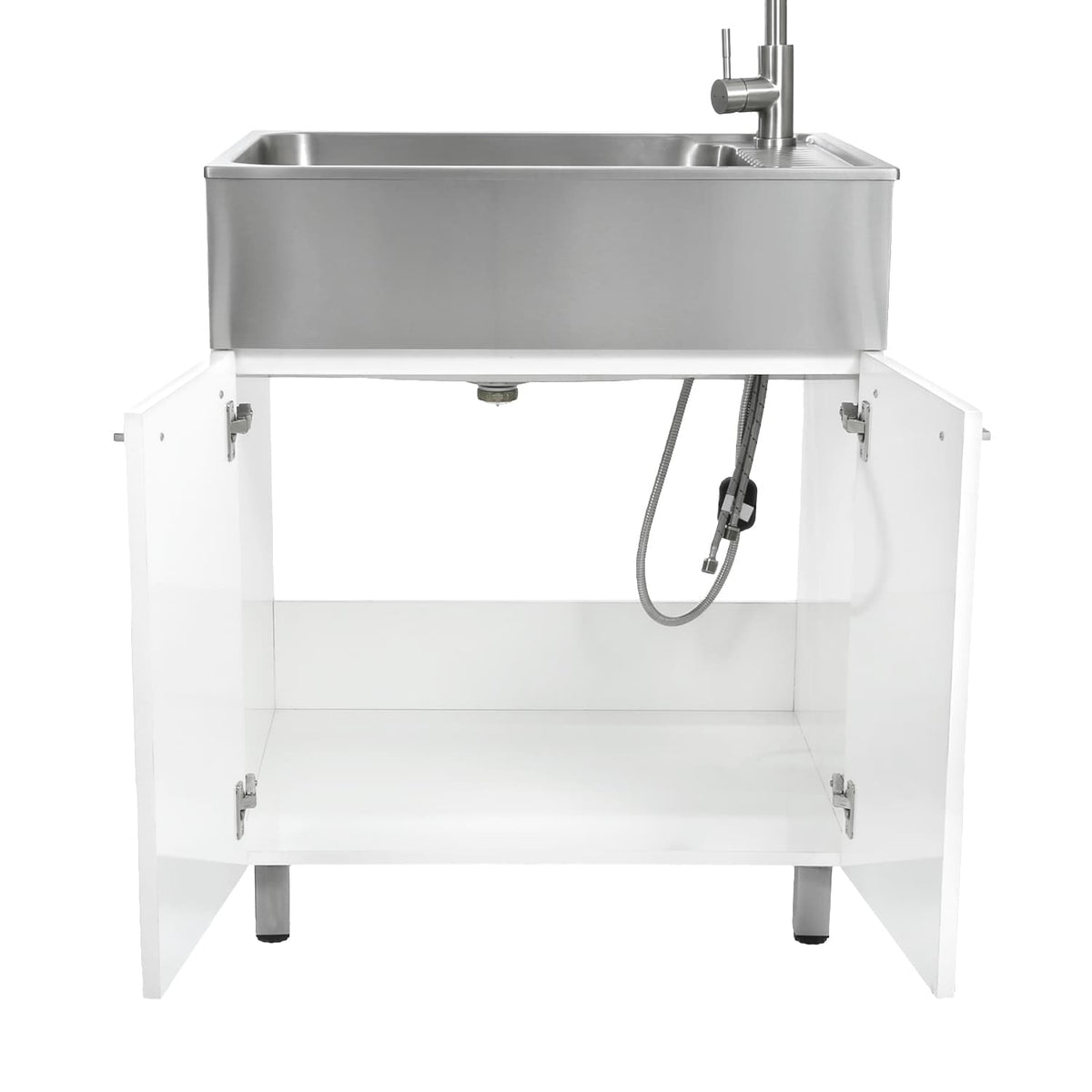Presenza Brushed Steel Utility Tub with Faucet and Cabinet