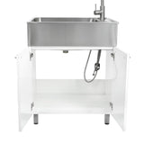 Presenza Brushed Steel Utility Tub with Faucet and Cabinet