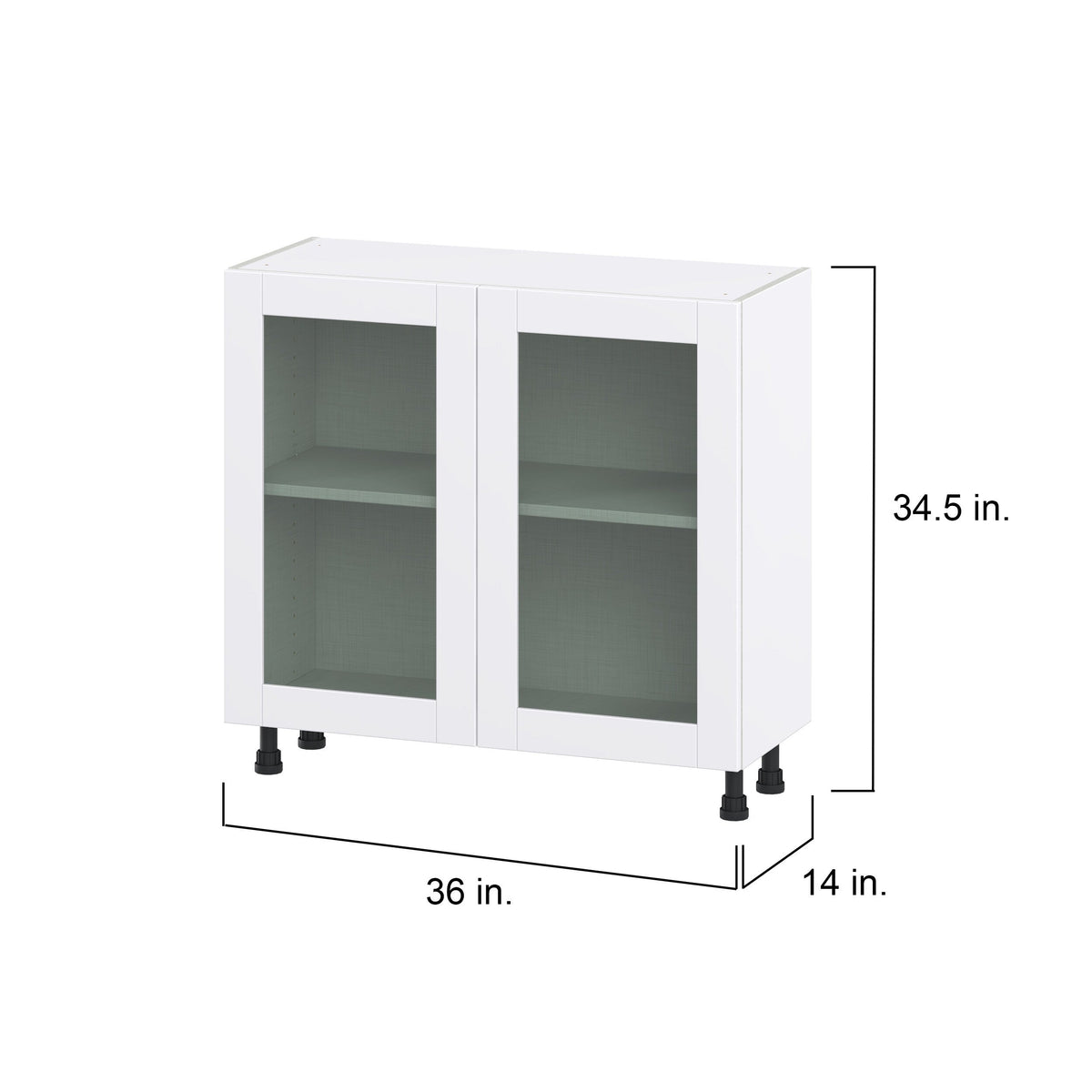 Hugo&Borg Rosemont 36-in W x 34.5-in H x 16-in D Glacier White Base Fully Assembled Cabinet (Glass Panel Shaker Door Style)
