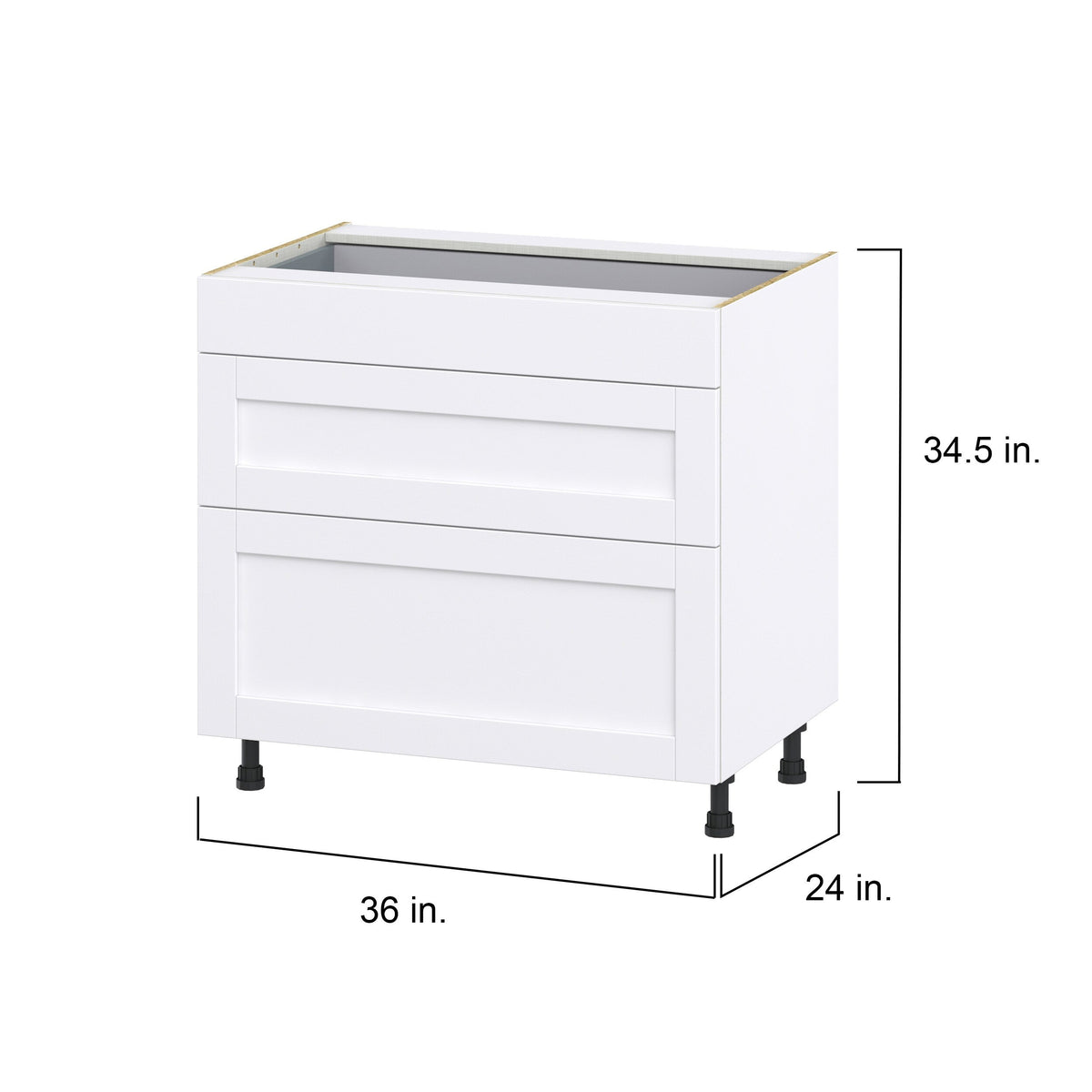 Hugo&Borg Rosemont 36-in W x 34.5-in H x 24-in D Glacier White 3-Drawer Base Fully Assembled Cabinet