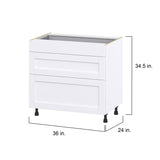 Hugo&Borg Rosemont 36-in W x 34.5-in H x 24-in D Glacier White 3-Drawer Base Fully Assembled Cabinet