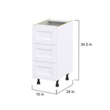 Hugo&Borg Rosemont 15-in W x 34.5-in H x 24-in D Glacier White 3-Drawer Base Fully Assembled Cabinet