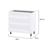Hugo&Borg Rosemont 36-in W x 34.5-in H x 24-in D Glacier White 3-Drawer Base Fully Assembled Cabinet