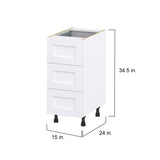 Hugo&Borg Rosemont 15-in W x 34.5-in H x 25-in D Glacier White 3-Drawer Base Fully Assembled Cabinet