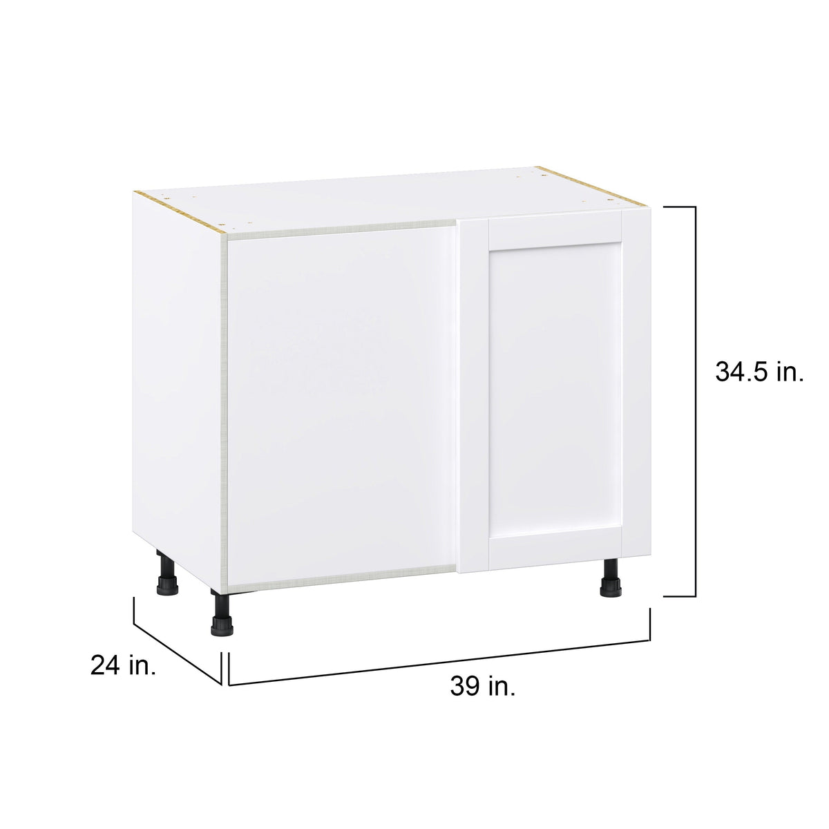 Hugo&Borg Rosemont 39-in W x 34.5-in H x 24-in D Glacier White Blind Corner Base Fully Assembled Cabinet (Flat Panel Shaker Style)