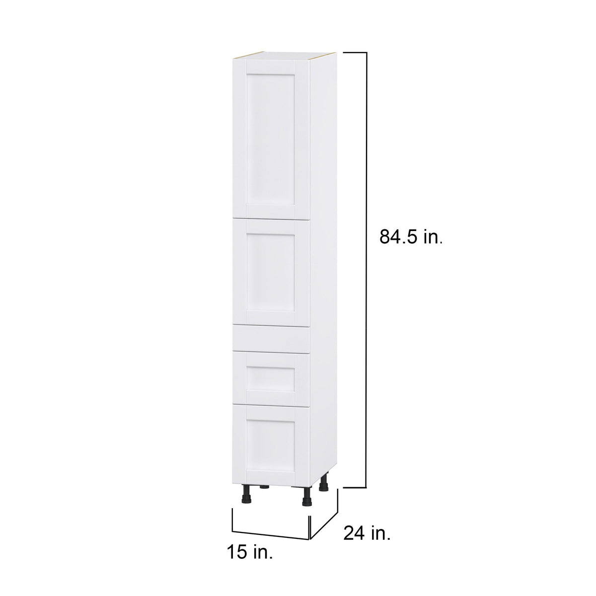 Hugo&Borg Rosemont 15-in W x 84.5-in H x 24-in D Glacier White 3-Drawers Pantry Fully Assembled Cabinet (Flat Panel Shaker Style)