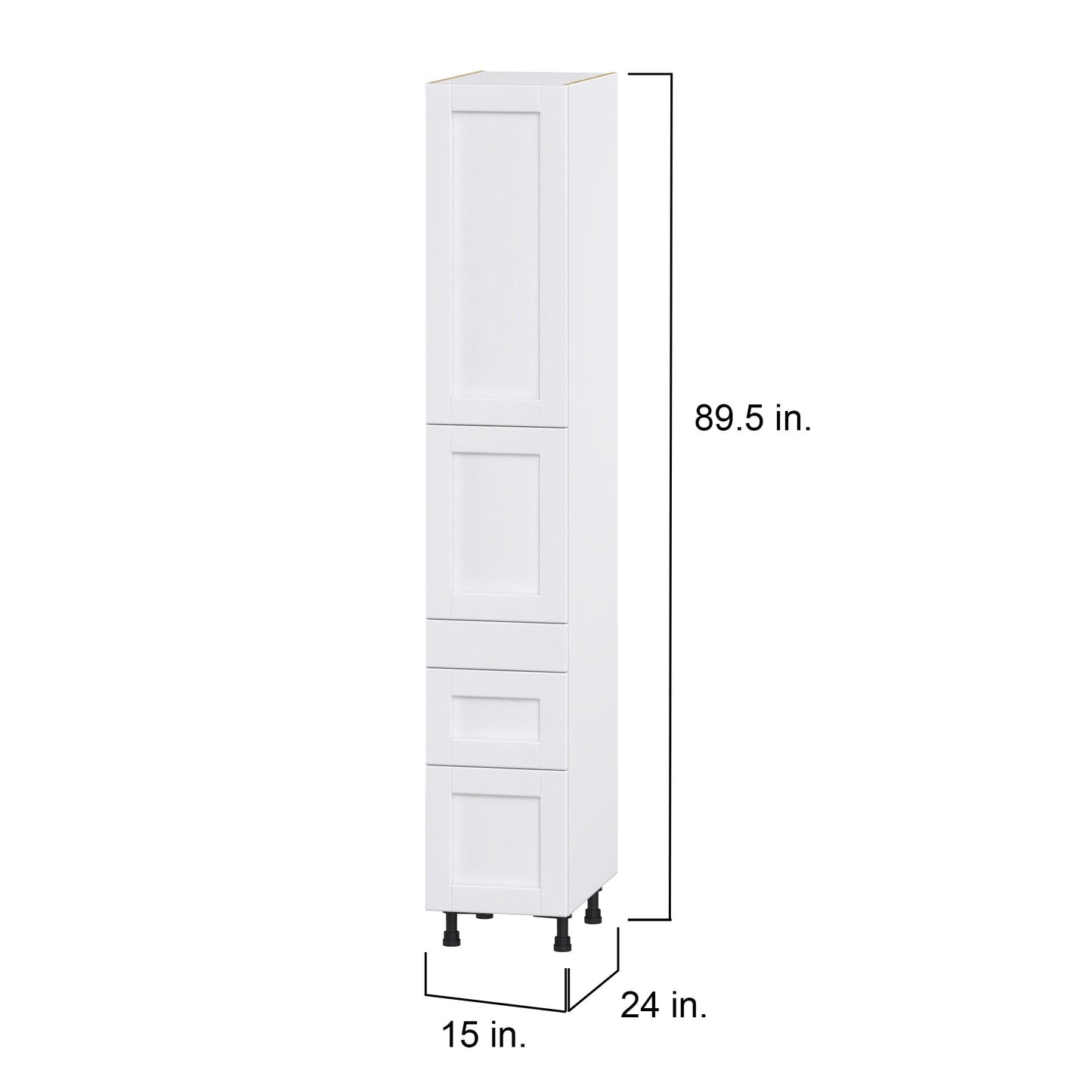 Hugo&Borg Rosemont 15-in W x 89.5-in H x 24-in D Glacier White 3-Drawers Pantry Fully Assembled Cabinet (Flat Panel Shaker Style)