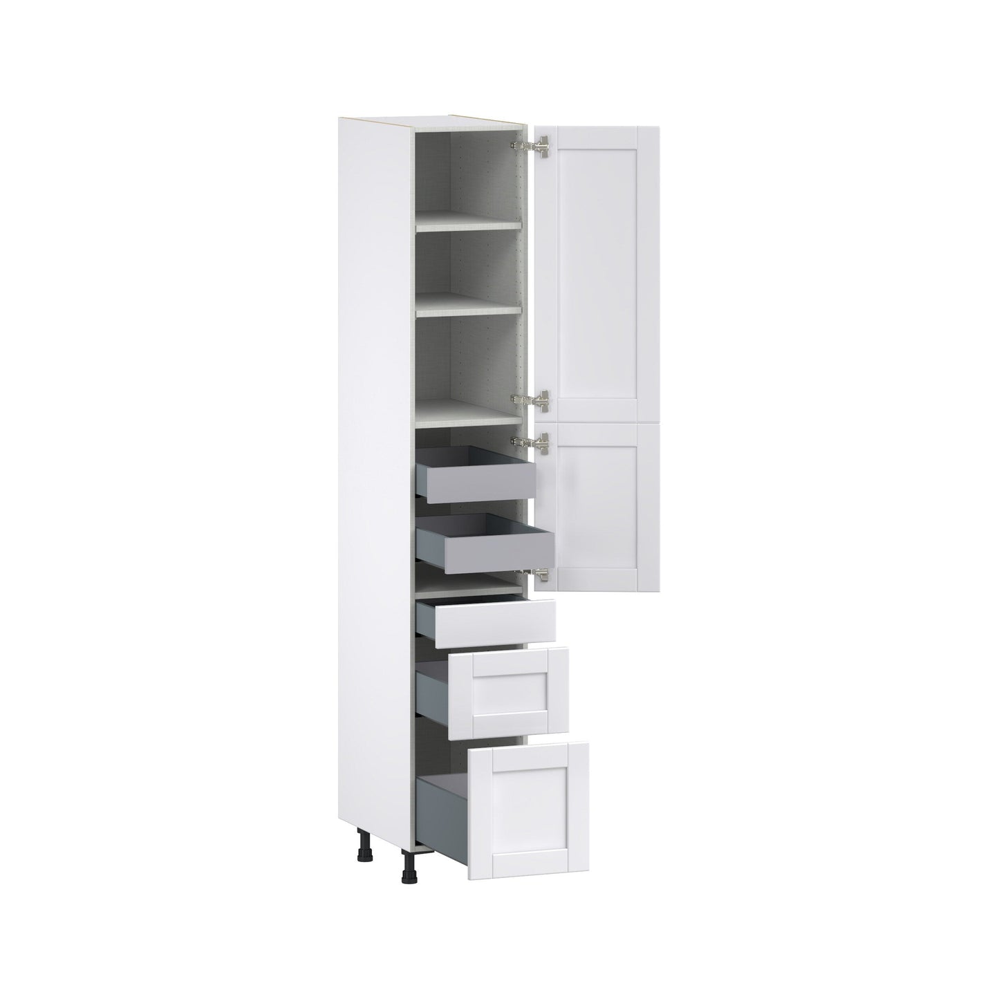 Hugo&Borg Rosemont 15-in W x 89.5-in H x 24-in D Glacier White 3-Drawers Pantry Fully Assembled Cabinet (Flat Panel Shaker Style)