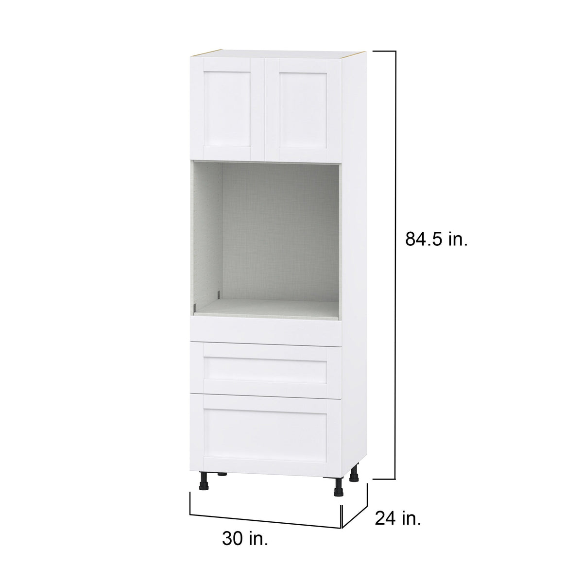 Hugo&Borg Rosemont 30-in W x 84.5-in H x 24-in D Glacier White 3-Drawers Single Oven Base Fully Assembled Cabinet (Flat Panel Shaker Style)